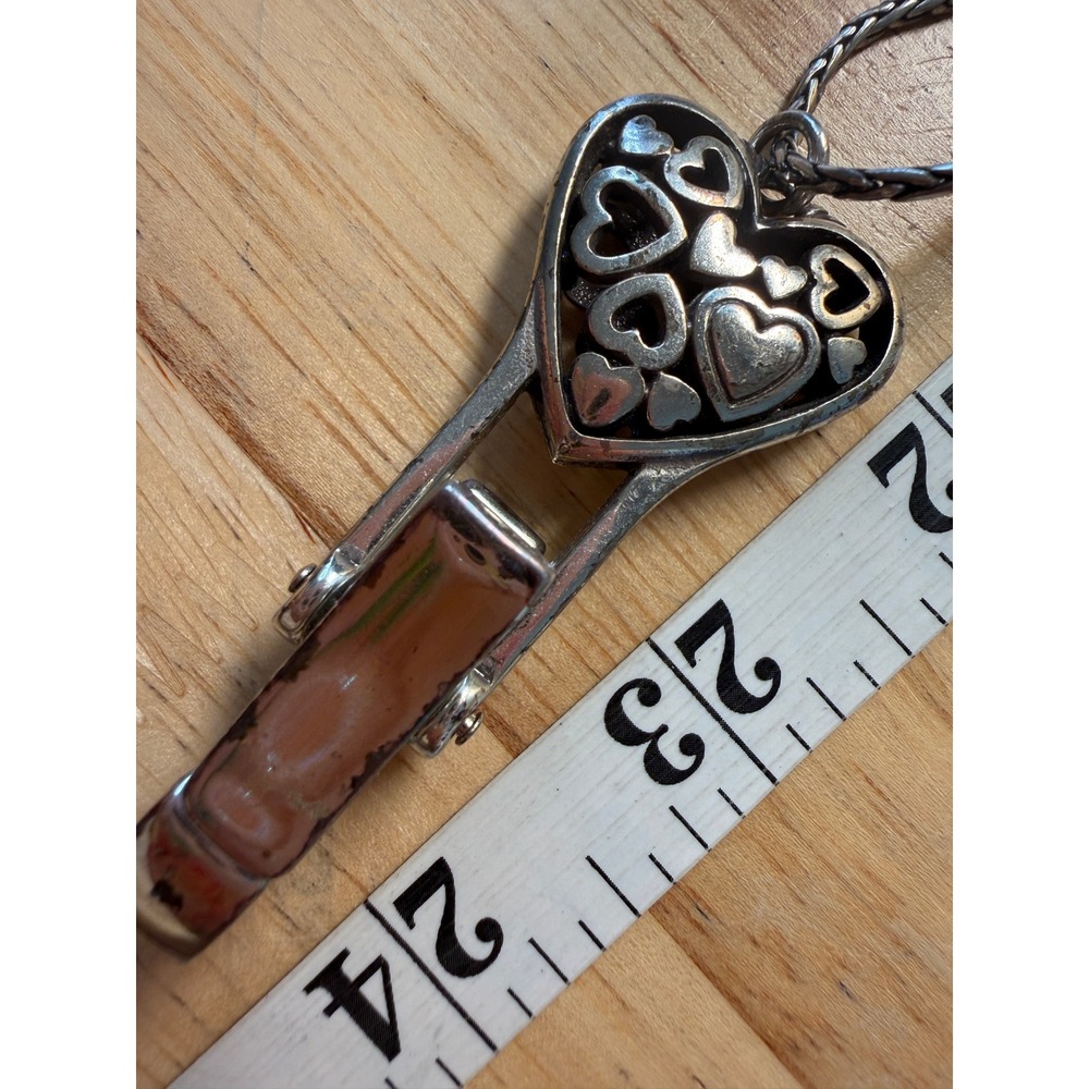 Brighton Silver Tone Heart Badge Clip Necklace Wheat Chain Flawed See Photos - Picture 14 of 16